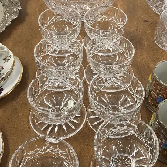 Crystal Bowl and Eight Waterford Crystal Sundae Dishes