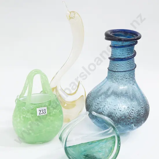 Four Pieces Various Art Glass incl Handbag and Basket