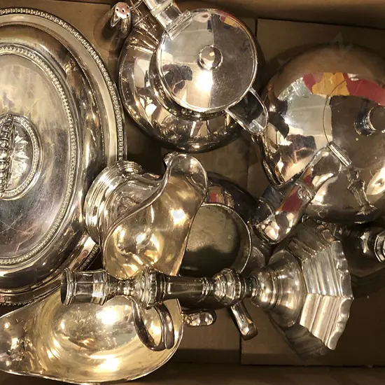Box of Mixed S/P Incl Entree  Dish and Candlesticks
