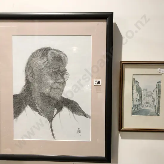 Portrait of Doreen Franey pencil on canvas together with Framed Print