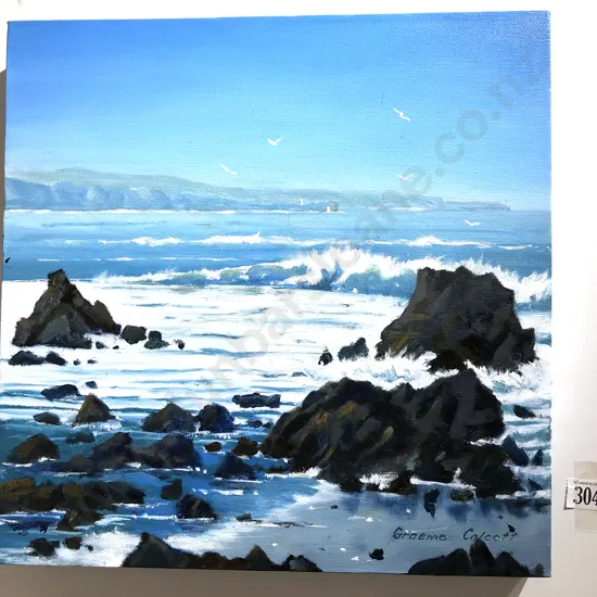 Graham Calcott 'Beach Scene' oil on canvas