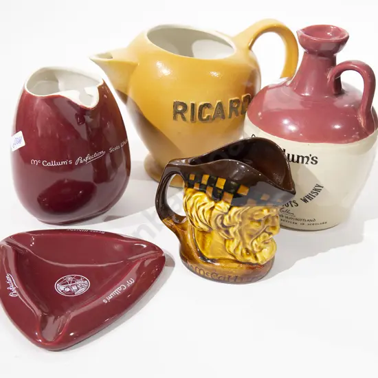 Four Alcohol Advertising Jugs and Ashtray