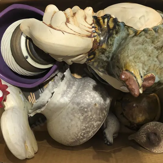 Box of Assorted Pottery incl Bird Ornaments
