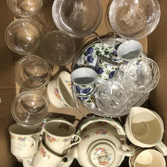 Box of Assorted Glassware and China
