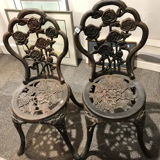 Pair of Cast Iron Outdoor Chairs