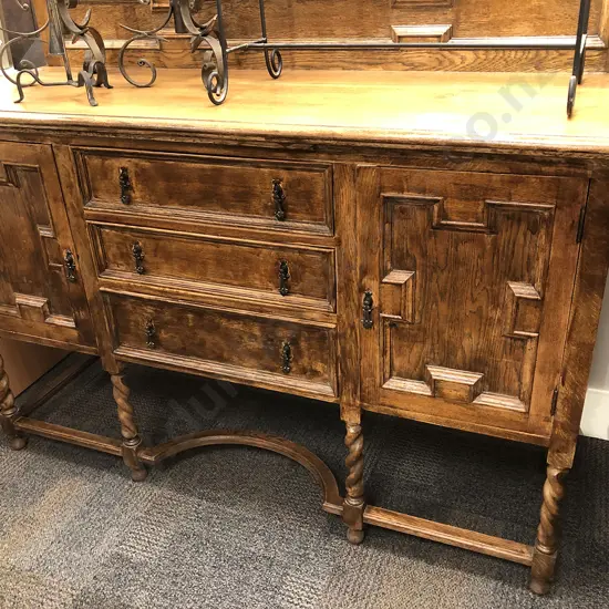Chas II Style Oak Sideboard with Barley Twist Supports