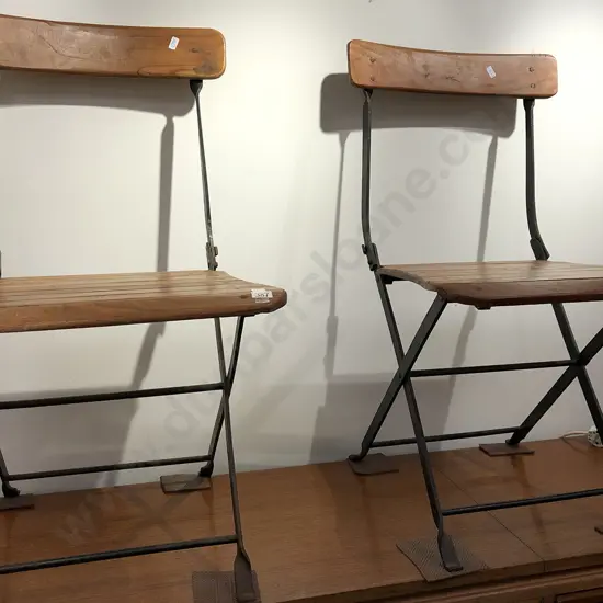 Pair of Folding Metal And Wood Outdoor Chairs