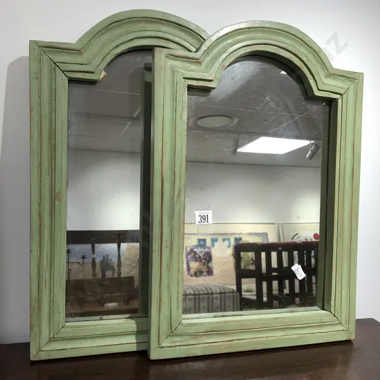 Pair of Green Painted Wall Mirrors