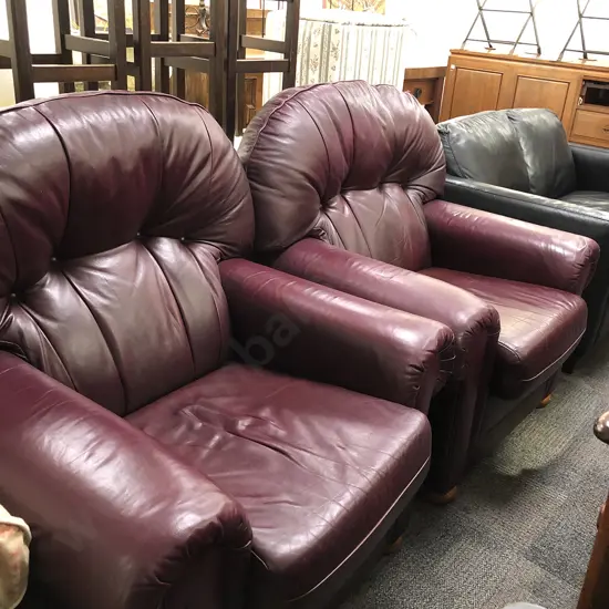 Pair of Burgundy Leather Armchairs