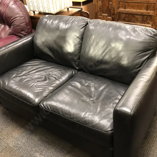 Black Leather Two Seater Sofa