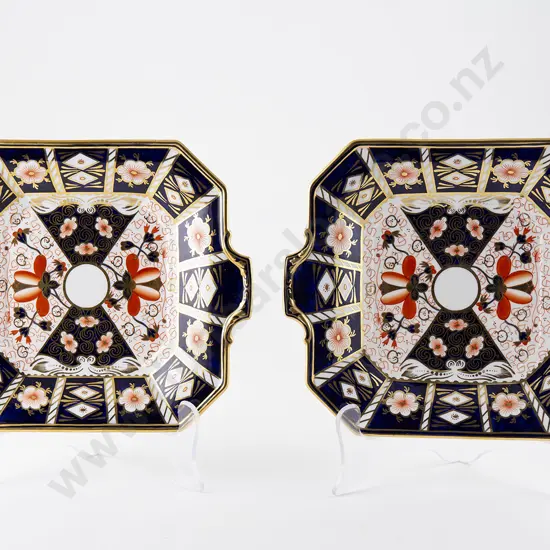 Pair Royal Crown Derby Two Handled Cake Plates