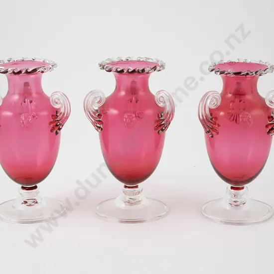 Set Three Victorian Cranberry Glass Vases