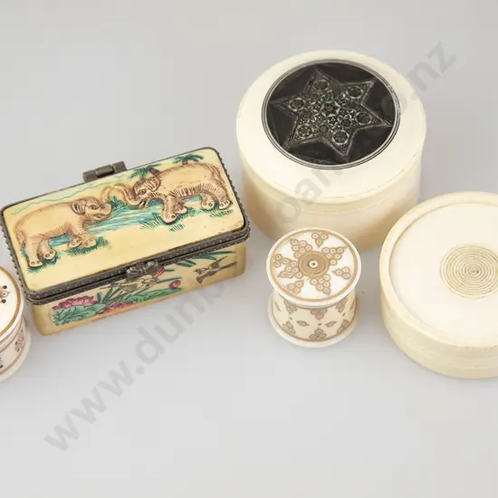 Five Various Ivory & Bone Lidded Boxes