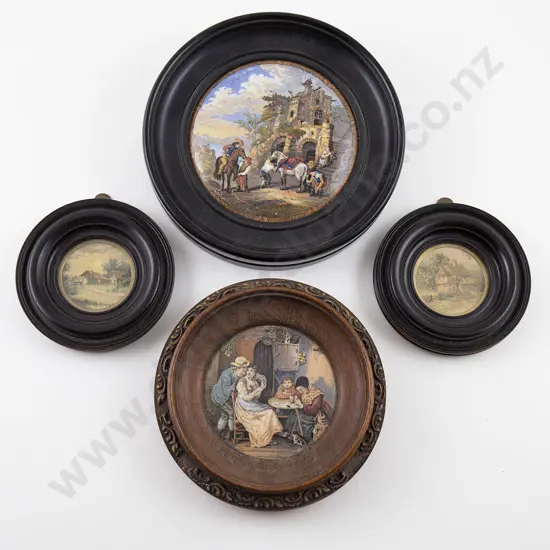 Two Victorian Framed Pratt Ware Pot Lids