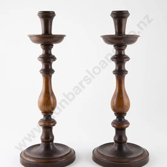 Pair Geo III Style Oak Candlesticks