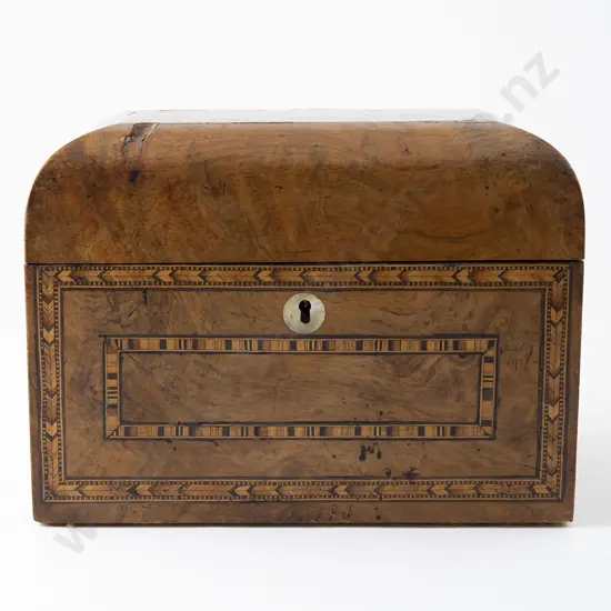 Vict Burr Walnut & Parquetry Banded Tea Caddy