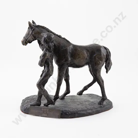 Bronze Racehorse & Groom by C A Bodde