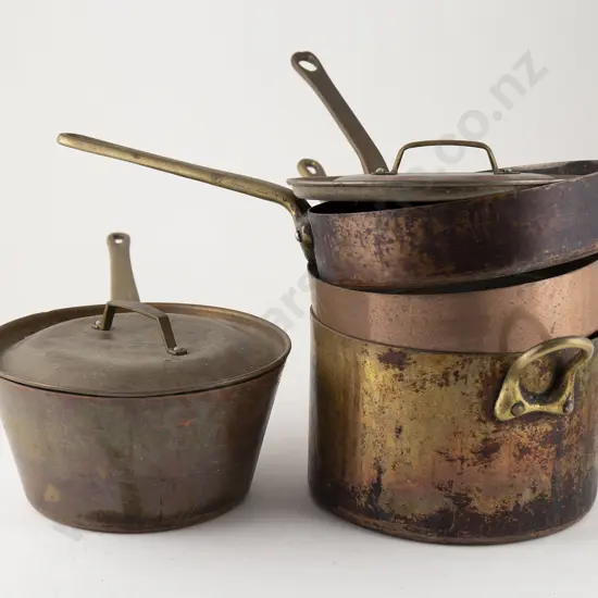 Four Various Vintage Copper Cooking Pans