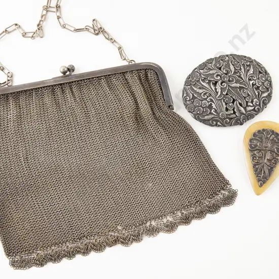Large Early C20th Silver Plate Mesh Purse