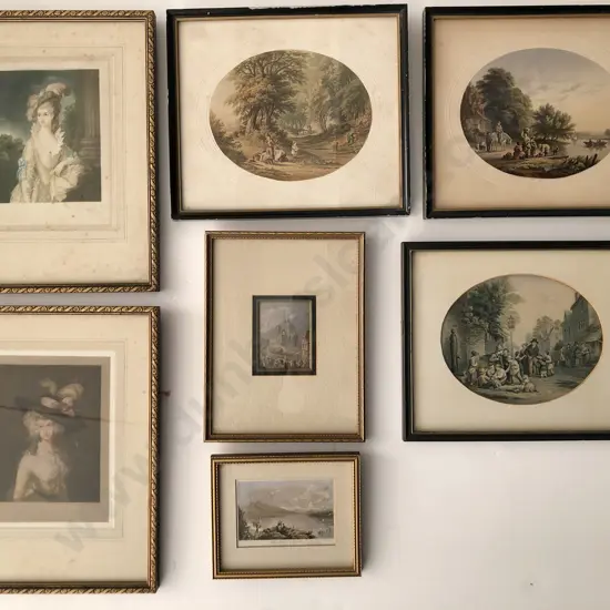 Four Baxter Prints A Le Blond Print & Two Mezzotint Portrait Prints