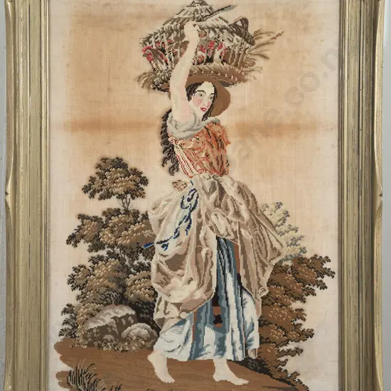 Framed C19th German Gross point Tapestry