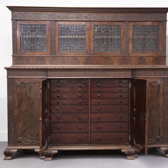 Edwardian Mahogany Chinese Chippendale Style Collectors Cabinet