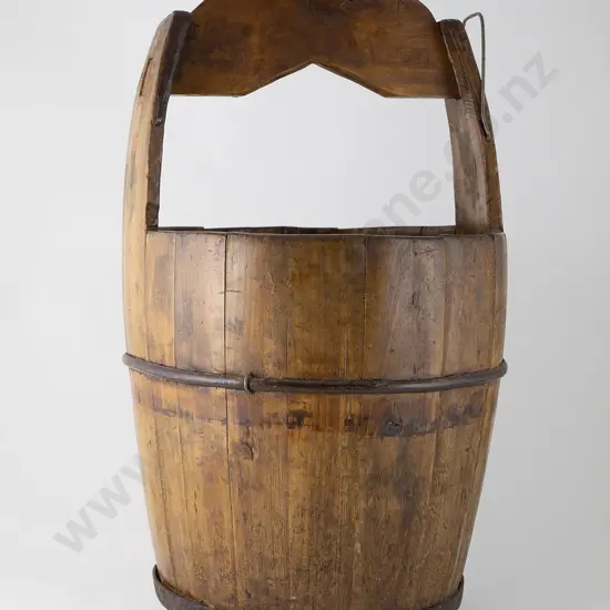 Antique Chinese Wooden & Iron Bound Water Bucket