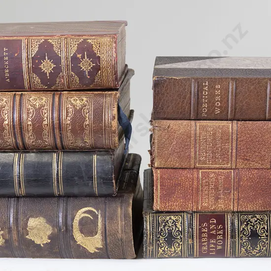 8 Victorian & Edwardian Leather Bound Literary Volumes