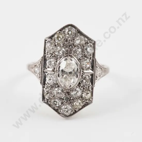 All Platinum Art Deco Diamond Cluster Ring