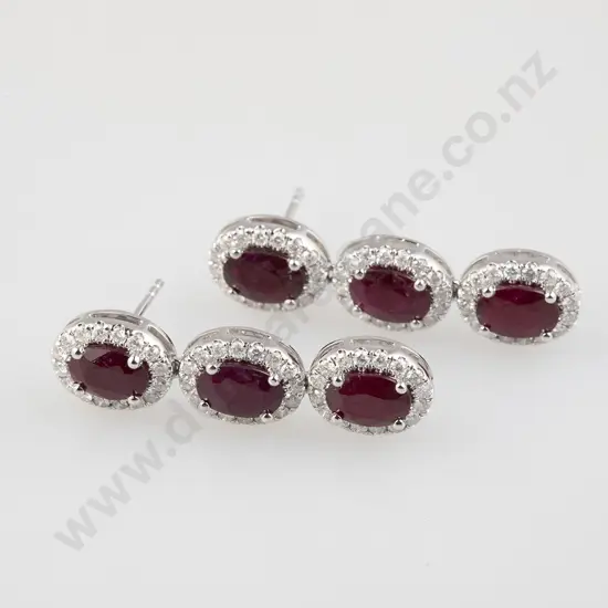All Platinum Ruby and Diamond Pendant Drop Earrings