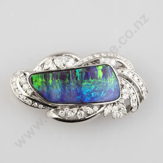 All Platinum Lightning Ridge Black Opal & Diamond Brooch/Pendant