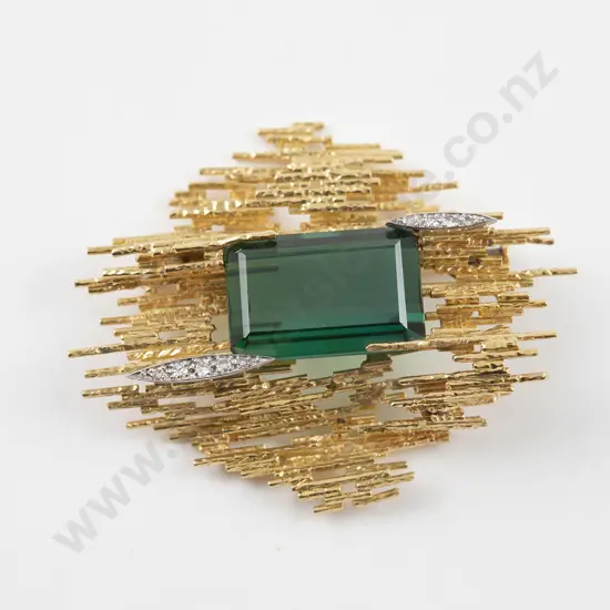 Andrew Grima Design 18ct Tourmaline & Diamond Brooch