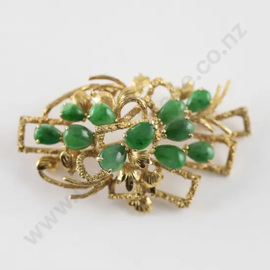 Mid C20th 14ct Jade Spray Brooch