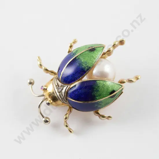 18ct Yellow & White Gold Enamelled Bug Brooch