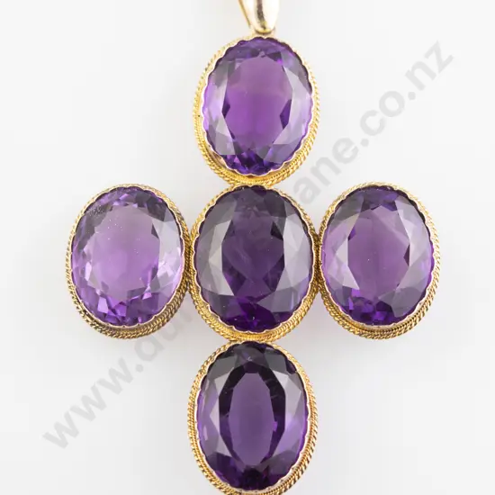 Victorian 15ct Five Stone Amethyst Cross Pendant