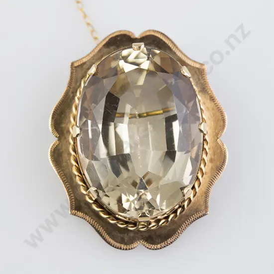 9ct Single Large Citrine Brooch