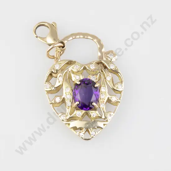 Modern 9ct 25stone Amethyst & Diamond Pendant/Clasp