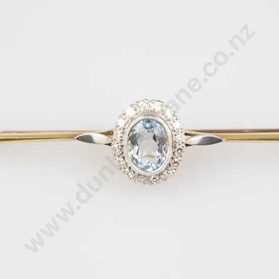 18ct & Platinum 17stone Aquamarine and Diamond Bar Brooch