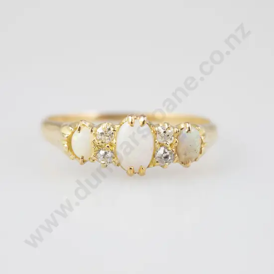 Victorian Milk Opal and Diamond Bridge Ring