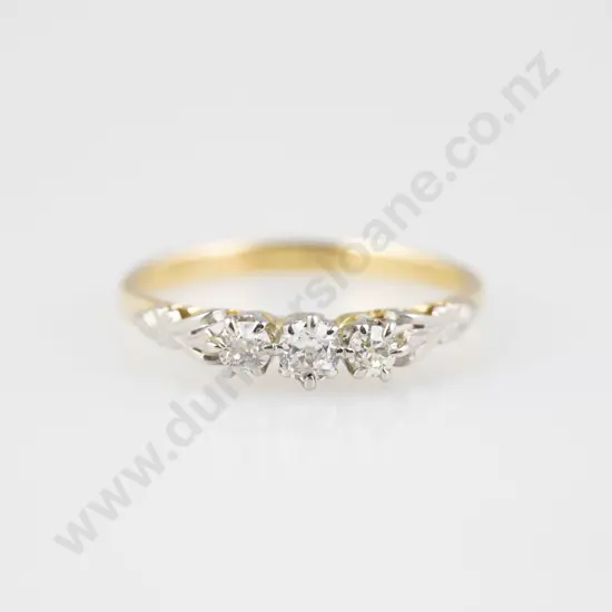 Vintage 18ct Three Stone Diamond Bridge Ring