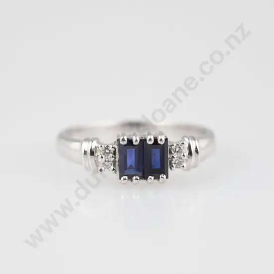 18ct White Gold Six Stone Sapphire and Diamond Bridge Ring