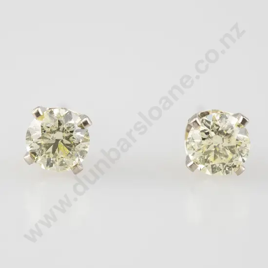 Pair 14ct White Gold Solitaire Diamond Stud Earrings