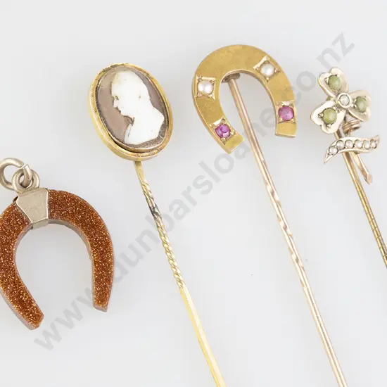Three Victorian Stick Pins and Charm
