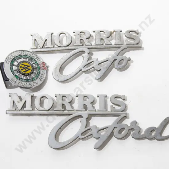 Two Vintage Morris Car Signs and AA Badge