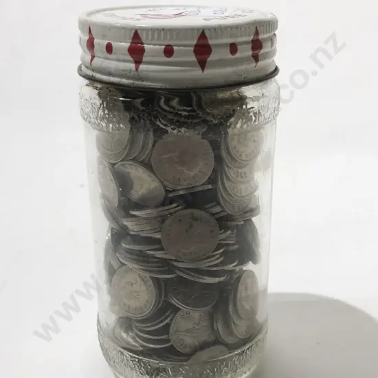 Jar Of NZ Silver Threepences