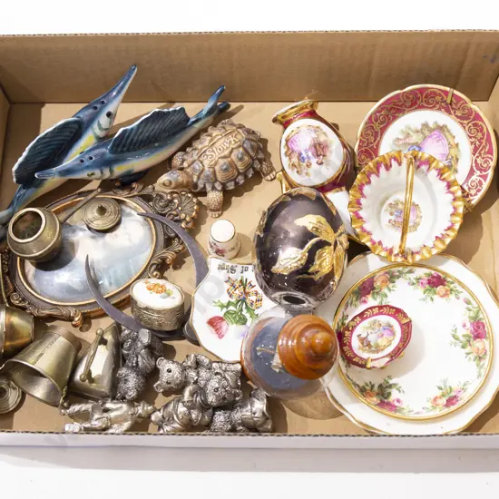 Box of Miniature Ornaments Including Limoges