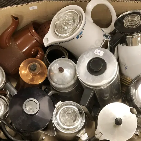 Box of Coffee Pots and Peculators