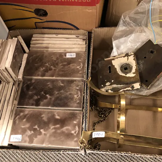 Two Boxes Of Tiles and Door Locks Etc