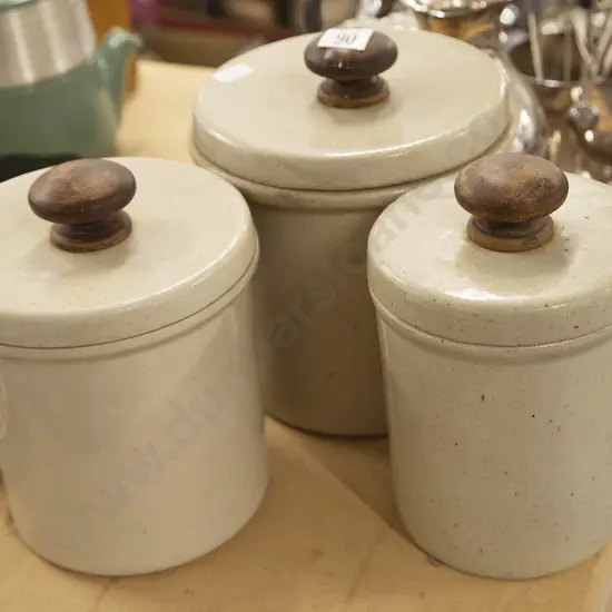 Three Lidded Stoneware Storage Jars