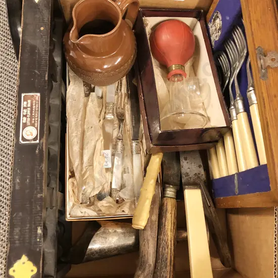 Box With Carving Set and Cutlery Etc